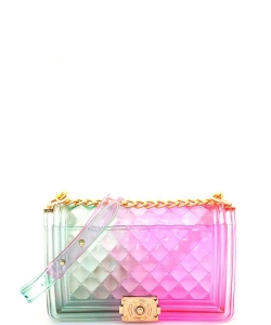 Fashion Handbag Jelly Crossbody Bag 7060PP GREEN/PINK